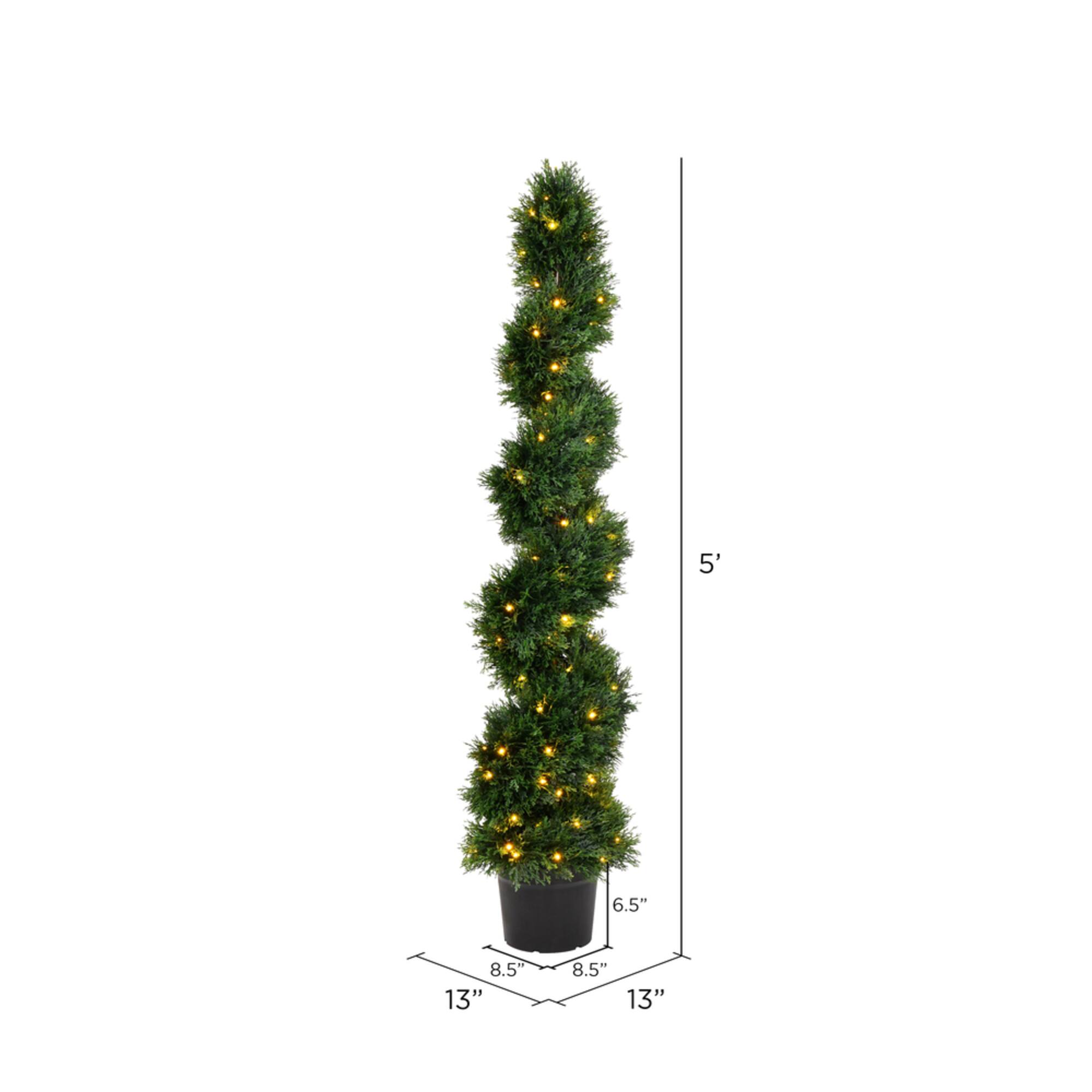 5ft. Pre-Lit Potted Cedar Spiral Topiary Tree